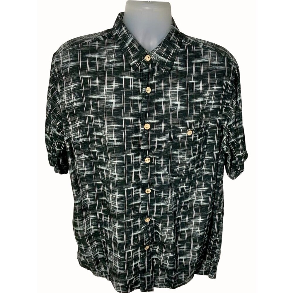 Junction West Mens Large Black White Short Sleeve Button Up Relaxed Fit Shirt